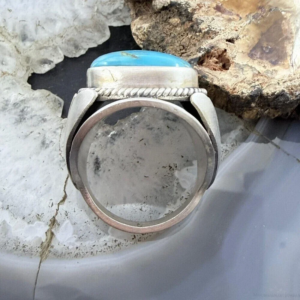 Native American Sterling Square Kingman Turquoise Shield Ring Size 11.25 For Men